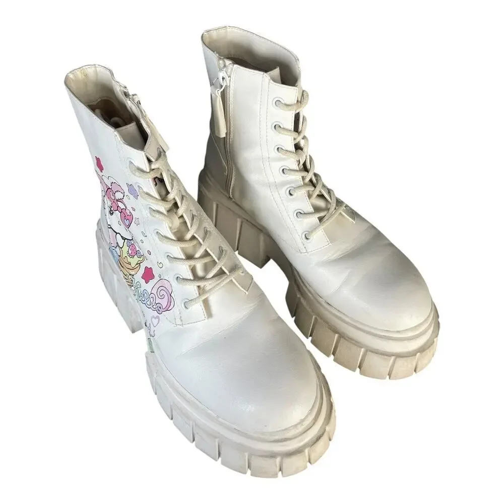 Bershka x Sanrio Hello Kitty Women’s Platform White Lace Boots Size-40 (9)